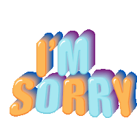 a sticker that says i 'm sorry in blue and orange