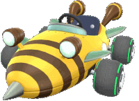 a yellow and brown bee shaped vehicle with a steering wheel