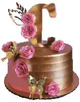 a cake with pink roses and gold butterflies and the letter c on top