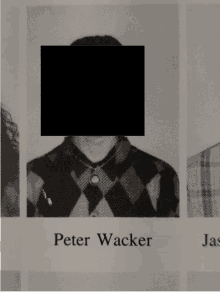 a black and white photo of a person with the name peter wacker