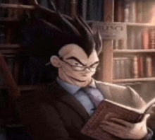 a man in a suit and tie is reading a book .