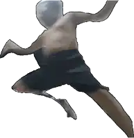 a drawing of a shirtless man in black shorts jumping in the air