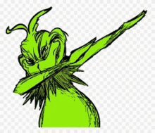 a drawing of the grinch doing a dab with his mouth open .