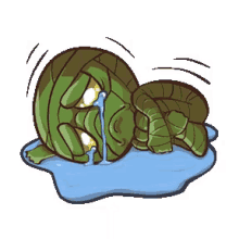 a pixel art drawing of a turtle crying in a puddle of water