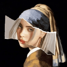 a painting of a girl with a pearl earring has been cut in half