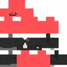 a red and black minecraft character with a smiley face and a sword .