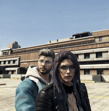 a man and a woman are posing for a picture in front of a building with a sign that says emergency