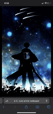 a phone screen shows a silhouette of a man holding a sword