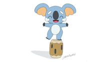 a drawing of a koala standing on top of a wooden block with the name jack written below it