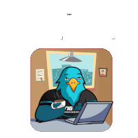 a cartoon of a bird sitting in front of a laptop with the words cepat di above