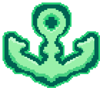 a pixel art of a green anchor with a blue circle in the middle