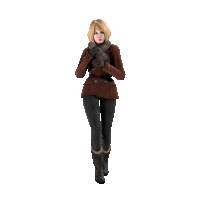 a 3d model of a woman wearing a scarf and gloves