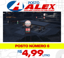 an ad for posto alex shows a gas station at night