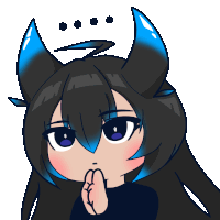 a cartoon drawing of a girl with blue horns making a silence gesture