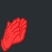 a pixel art of two red hands clapping on a black background