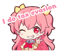 a girl with pink hair is smiling and giving a peace sign with the words " i do tax evasion " above her head