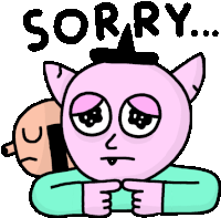 a cartoon drawing of a cat with the word sorry written above it