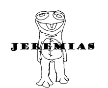 a black and white drawing of a frog with the name jeremias written below it