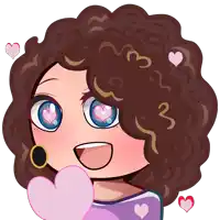 a cartoon drawing of a girl with curly hair holding a heart