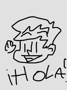 a black and white drawing of a man with the word hola below him