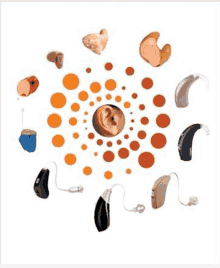 there are many different types of hearing aids in the picture .