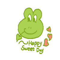 a drawing of a frog with hearts and the words happy sweet day below it