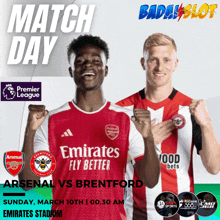 a poster for arsenal vs brentford soccer match on march 10th