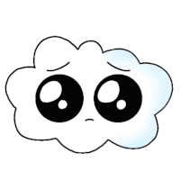 a cartoon drawing of a cloud with sad eyes and a sad face .