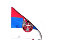 a red white and blue flag with a crown on top