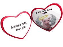 a heart shaped mirror that says bingus is god