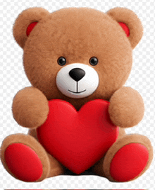 a teddy bear holding a red heart in its paws