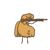 a cartoon drawing of a chicken holding a rifle