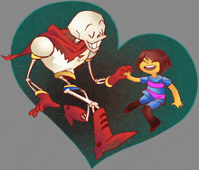 a drawing of a skeleton and a girl holding hands