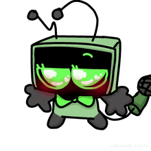 a drawing of a cartoon character with a microphone