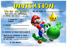 an invitation for a birthday party with mario and yoshi on it