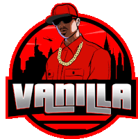 a logo for vanilla shows a man wearing sunglasses and a hat