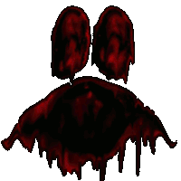 a cartoon drawing of a bloody face with a white background