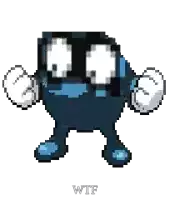 a pixel art drawing of a cartoon character with wtf written on the bottom