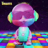 a cartoon of a robot wearing headphones and sunglasses with the words " the orbots " on the bottom