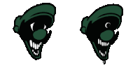 two drawings of a cartoon character 's face with a green hat on a white background .