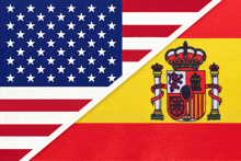 an american flag and a spanish flag are displayed side by side