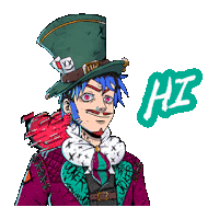 a cartoon drawing of a man wearing a top hat and a purple jacket with the letter hz below him