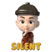 a cartoon character is holding his finger to his lips and the word silent is below him