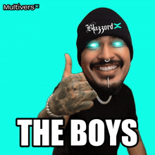 a man giving a thumbs up with the words " the boys " below him