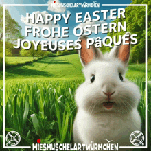 a picture of a rabbit with the words happy easter written above it