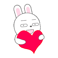 a cartoon rabbit is holding a red heart in its hands