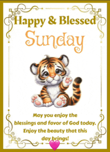 a happy and blessed sunday greeting card with a tiger