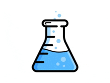 a beaker filled with blue liquid and bubbles .