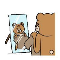 a teddy bear looking at itself in a mirror