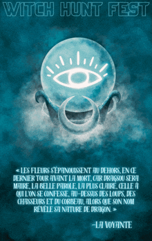 a poster for the witch hunt fest shows a crystal ball with an eye